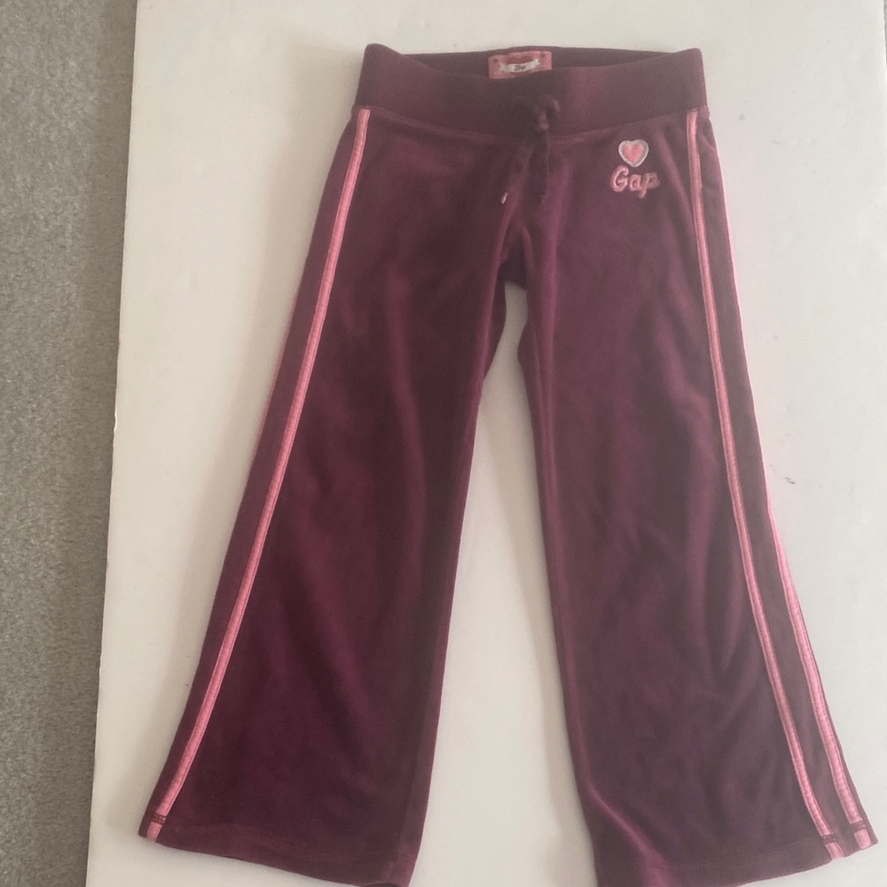 GAP Kids Burgundy Joggers with Pink Trim